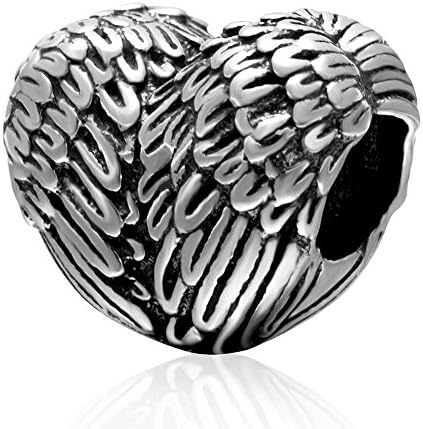 Lamoony CharmAngel Charm Wing Charm 925 Sterling Silver Feather Charm Heart Charm fit for Pandoar Bracelet