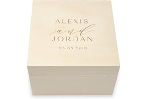 Weddingstar Custom Engraved Wooden Keepsake Gift Box with Removable Lid - Modern Couple Etching