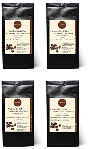 Kaffee Geschenkset Probierset - 4 x Kaffee mit Geschmack - Jamaica Rum, Vanille, Eierlikör, Haselnuss -Geschmack…