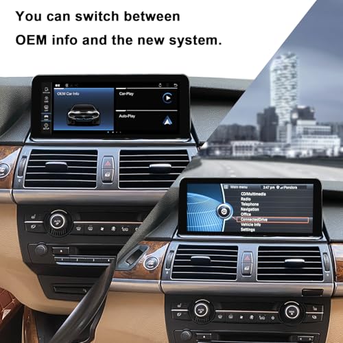 PEMP Vertical Screen E70 E71 Wired and Wireless CarPlay Retrofit Android Auto, 1920 x 720 Display Mirror Link Car Radio Bluetooth Video Player Screen for BMW X5 X6 CIC (2010-2012)