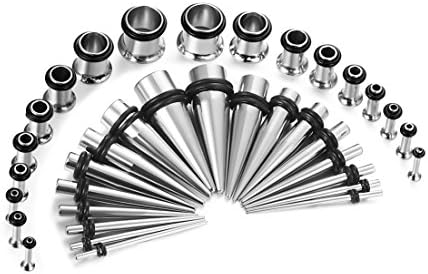 LOLIASEar Gauges Stretching Kit 80Pcs 14-00 Gauges Earrings Acrylic Tapers and Plugs Silicone Tunnels Ear Gauges Expander Set Piercing Kit