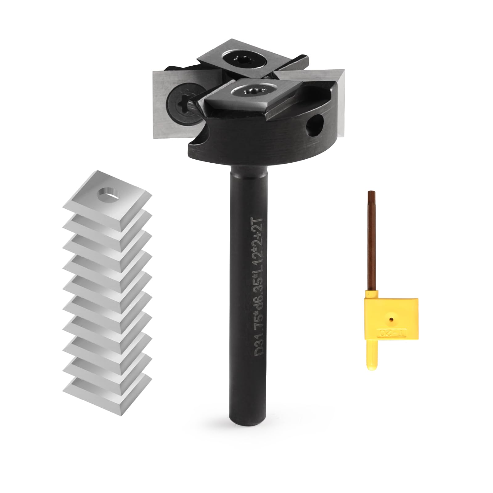 Trvoxviq CNC Spoilboard Surfacing Router Bits 1/4'' Shank Wood Planer Bit Surfacing Bit with 2+2 Indexable Inserts, Carbide Milling Cutter Slab Flattening Planning Bit for Woodworking Engraving