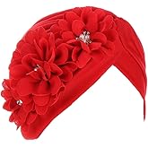 YYAOJHAO Women Flower Turban Hats - Ruffle Pre Tied Headwrap Caps Chemo Beanies Hijab Headscarf for Cancer Patient Hair Loss