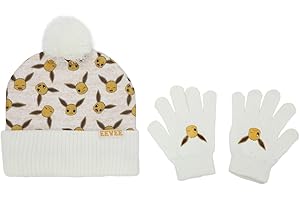 Pokemon Eevee Character Youth Cuffed Beanie and Gloves Set