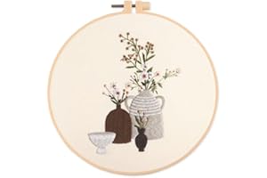Amiiba Embroidery Starter Kit with Vase Floral Still Life Pattern, DIY Full Range Stamped Embroidery Cross Stitch Kits for Be