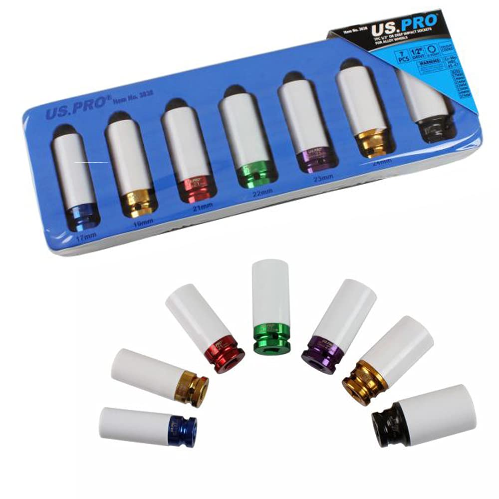 US PRO 7PC 1/2'' Alloy Wheel Deep Impact Sockets 17-27mm