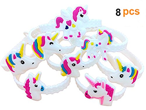 Assorted Unicorn Bracelets Party Favor Wristbands for Children Birthday Party Supplies Animal Emoji Novelty Toy Great for Goody Bags, 8pcs