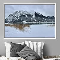 Framed Canvas Wall Art Winter Lake Aerial Dramatic Lake Landscape Multicolor Photography Realism - 16x24 inches