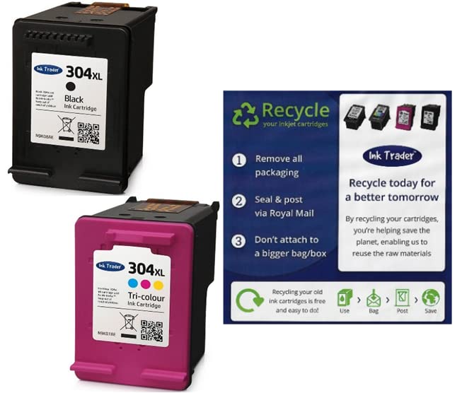 Ink Trader 304XL High Yield Black & Colour Remanufactured Ink Cartridges For Use With HP Printers