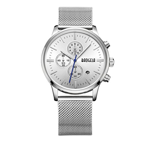 AIMAL Mens Watches Dress - Black / Silver / Gold Dial - Mesh Stainless Steel Band - Analog Quartz Chronograph Waterproof