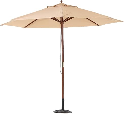 Amazon Com Ikayaa 10ft Wooden Market Umbrella Outdoor Table Umbrella With 8 Hard Wood Ribs Beige Garden Outdoor