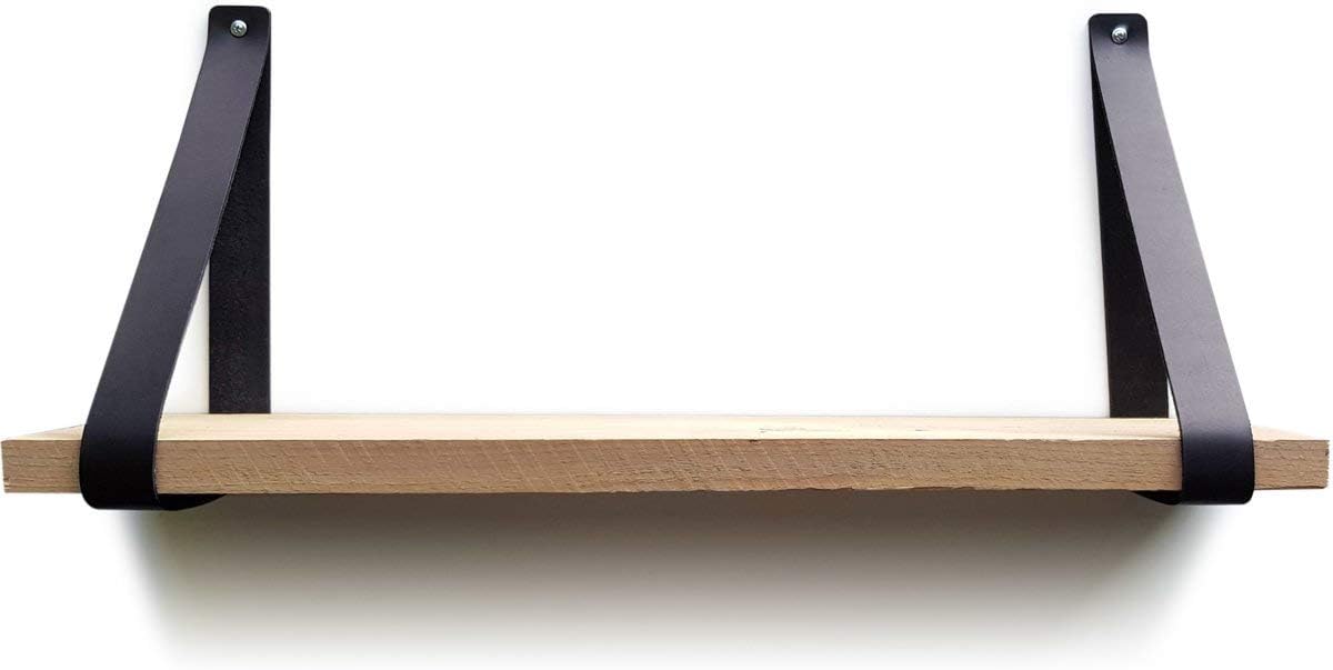 Brute Strength - Leather shelf brackets - Black - 2 pieces - Floating shelf set - Wall brackets - Shelf straps - Full grain leather - Image 5