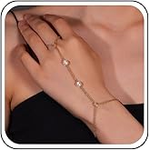 Yheakne Gold Boho Pearl Finger Bracelet Chain Bracelet Vintage Ring Wrist Bracelets Wedding Pearl Ring Hand Chain Jewelry for Women