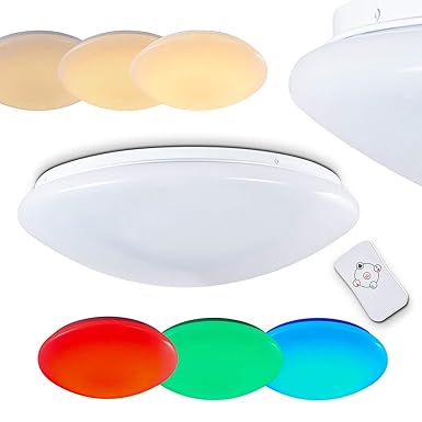LED Deckenleuchte Brighton, runde Deckenlampe mit RGB Farbwechsler und Fernbedienung, dimmbar, mit Nachtlichtfunktion, 24 Wat