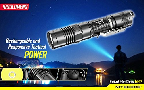 Nitecore MH12GT LED 1000 Lumen USB Rechargeable Flashlight, 18650 rechargeable Li-ion battery, USB charging cable, Holster with EdisonBright AC/CAR USB power adapters