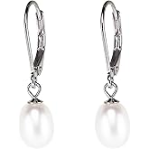 925 Sterling Silver Freshwater Cultured Pearl Earrings 18K gold Plated Leverback Eardrop Earrings