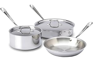 All-Clad 401599 Stainless Steel Tri-Ply Bonded Dishwasher Safe Cookware Set, 5-Piece, Silver