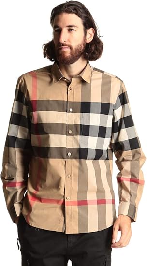 Amazon バーバリー Burberry ストレッチコットンポプリン チェック 長袖 シャツ 並行輸入品 シャツ 通販
