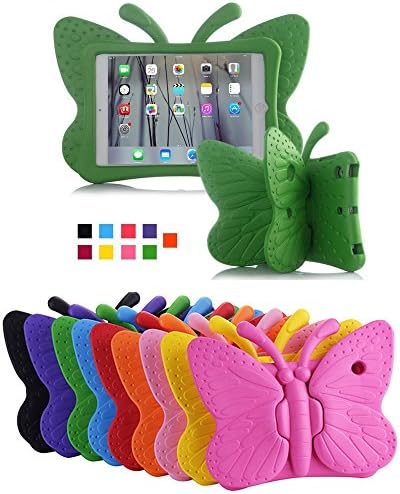 Bniiy Ipad Mini 1 2 3 4 Case,ShockProof Protective Heavy Duty Cover with Stand Case for Kids and Children Non-toxic Lightweight EVA Foam Cute Cartoon Butterfly Design For Ipad Mini 1 2 3 4(green)