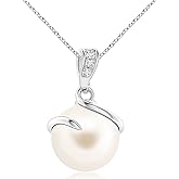 Angara Freshwater Pearl Spiral Pendant with Diamonds in Silver/14K Solid Gold/Platinum | Freshwater Pearl Solitaire 18" Necklace for Women | June Birthstone, Anniversary Jewelry Gift