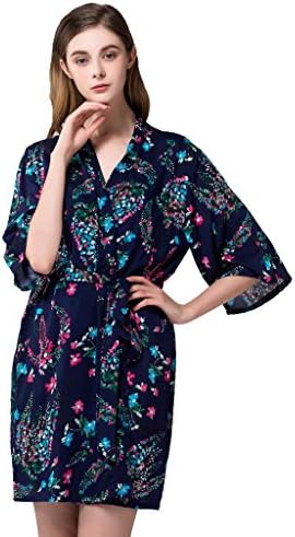 Isoft Women's Short Kimono Robe, Bridesmaid robes gift, Bathrobe Plus Size Navy