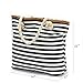 We We Summer Beach Bag Duffel Bags Waterproof Canvas Tote Hand Bag for Women Girls, Style 02, Stripe Black Large