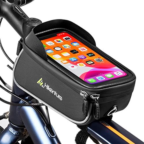 Hikenture 自転車トップチューブバッグ フレームバッグ Tpuナイロン 防水 防圧 防塵 耐摩耗 自転車バッグ 大容量 軽量 スマホホルダー 6 5インチスマホ対応 高感度タッチスクリーン イヤホン穴あり レインカバー付き 梅雨対策 夜間安全 脱落防止 収納便利 取り付け簡単
