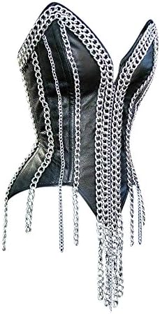 CHAINED Corset-Fabulous Scene Punk Overbust corset with chains: XS-5XL … (XL, Genuine Leather)