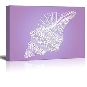 Canvas Wll Art - Seashell with Beautiful Pattern on Purple Background - Giclee Print and Stretched Gallery Wrap | Modern Home Art Ready to Hang - 12"x18"