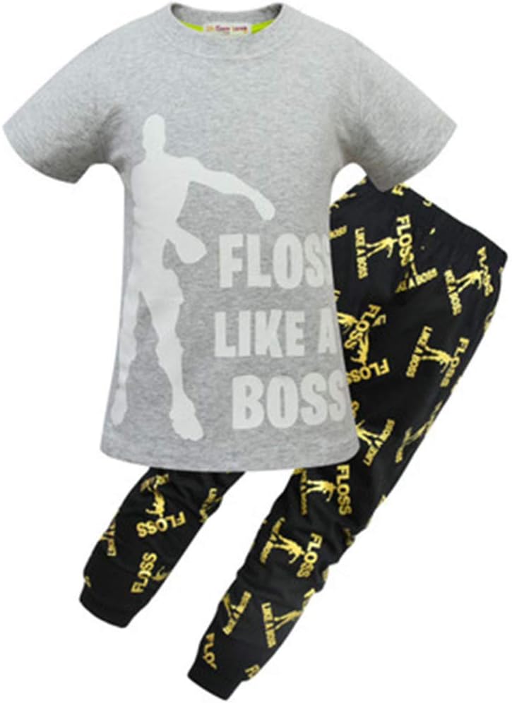 Floss Like a Boss T Shirt and Pants for Boys Black White Cotton Short Pajamas Pants Set