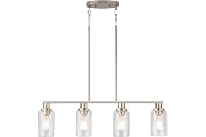 KPIOK Kitchen Island Lighting, 4-Light Farmhouse Dining Room Light Fixtures Over Table, Linear Chandelier Pendant Lighting for Kitchen Island for Brushed Nickel Finish with Clear Glass Shade