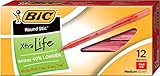 BIC Round Stic Xtra Life Ball Pen, Medium Point (1.0 mm), Red, 12-Count