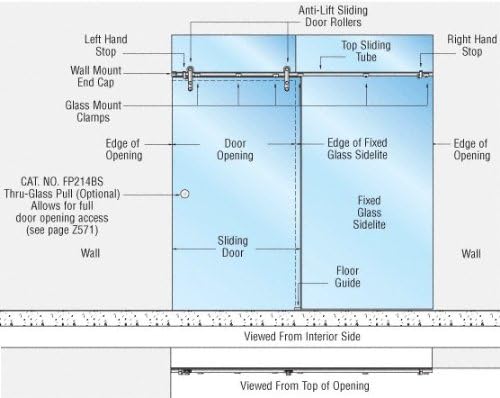 Brushed Stainless Laguna Series Single Sliding Door Glass Mount Installation Assembly