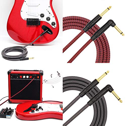 millet16zjh 3/6m 6.35mm Right Angle Male to Straight Male Electric Guitar Bass Cable Cord - Red+Black 6M