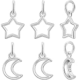 PH PandaHall 6pcs 925 Sterling Silver Pendants 11mm Star Moon Pendant Dangle Charm Hollow Pendants Metal Star Moon Charms for Jewelry Making Charms DIY Craft Necklace Bracelet Earring Crafting