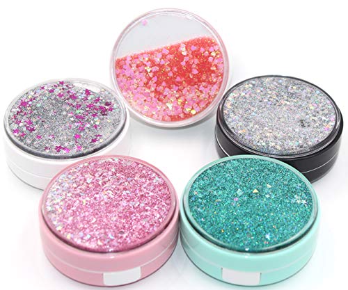 Cute Fashion Contact Lens Case,Portable Travel Glitter Luxury Bling Stars Liquid Quicksand Contact Lens Cases Eye Care Set(Gray-2) - Thumbnail 2