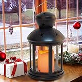 Bright Zeal 9" Hexagon Decorative Lantern with LED Candle - Candle Lanterns Decorative - Indoor Lantern with Flickering Flameless Candles with Timer - Decorative Lanterns for Indoors Vintage Lantern