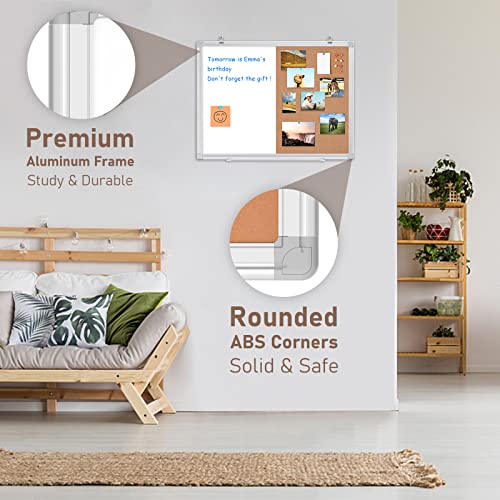 Cork Board White Board Combo, Vision Board 2023, 24" x 18" Half Corkboard Whiteboard