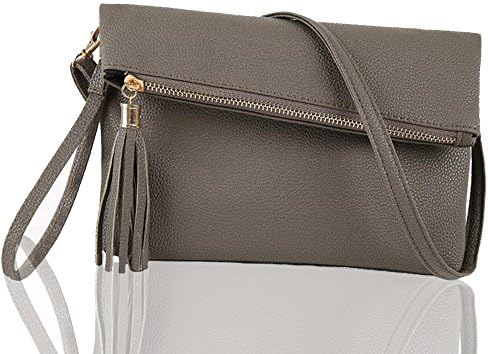 FXTXYMX Fringe Purse Bag Synthetic Leather Tassel Fold Over Handbag Clutch Shoulder Bag for Teen Girls and Woman (Deep Gray)