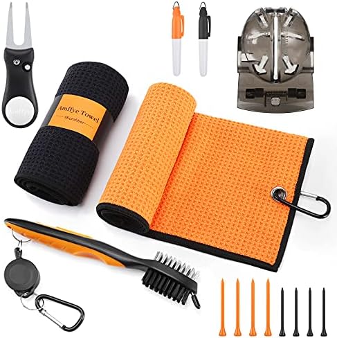 Amffye Golf Towel Microfiber Waffle Pattern with Carabiner Clip, Brush with Retractable Zip-line, Golf Club Groove Cleaner Tool Kit, Foldable Divot Tool with Pop-up Button, Accessories for Men Amffye Golf Towel Microfiber Waffle Pattern with Carabiner Clip, Brush with Retractable Zip-line, Golf Club Groove Cleaner Tool Kit, Foldable Divot Tool with Pop-up Button, Accessories for Men