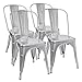Furmax Metal Dining Chair Indoor Outdoor Use Stackable Classic Trattoria Chair Chic Dining Bistro Cafe Side Metal Chairs Set of 4 (Sliver)