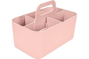 QUEFE Plastic Caddy Organizer, Pink Rectangular Portable Storage Box with Handle Stackable Design Suitable for Cleaning Supplies, Makeup, Crafts, Storage of Parts