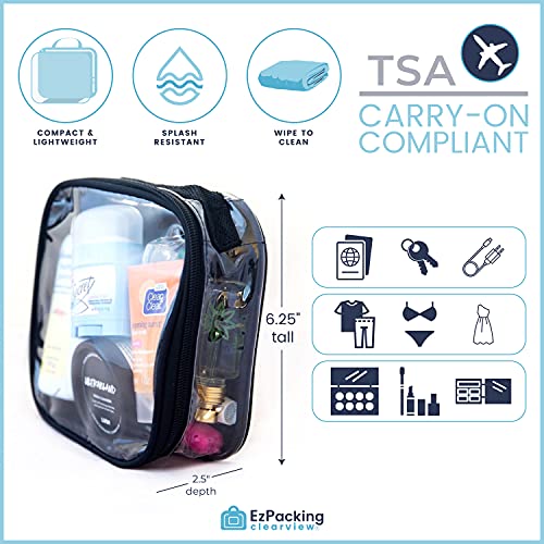 EzPacking Clear TSA Approved 3-1-1 Travel Toiletry Bag for Carry On/Quart Size Transparent Liquids Pouch for Airport Security/Reusable See Through Vinyl & PVC Plastic Organizer Men Women (Black)