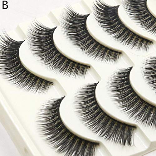 Sdoo Fake Eyelashes Makeup Hand-made Thick Crisscross Deluxe False Lashes Black Band Nature Long Reusable 5 Pairs Pack (A)
