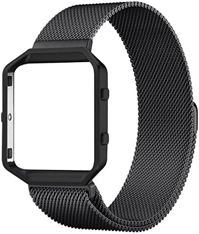 For Fitbit Blaze Bands with Frame, Mornstar Milanese Loop Stainless Steel Replacement Band with Metal Housing for Fitbit Blaze Smart Fitness Watch, Large, Black