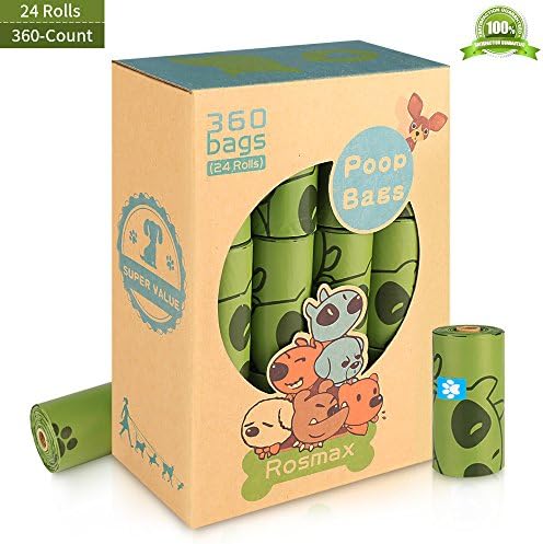 Rosmax Dog Poop Bag, 24 Rolls / 360 Bags, Leak-Proof Pet Waste Bags, Earth Friendly, Easy Tear-off