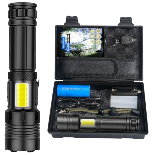 Lanterna Tatica Militar, Lanterna Led Recarregável 10000 Lúmen, com 7 Modos, XHP90.2 Chip e Zoom, Lanterna Potente de Longo Alcance, Acessorios para Acampamento, Pesca, Caminhada, Camping