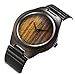 Tamlee Genuine Leather Men's Wooden Quartz Watch -Black Sandalwood