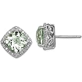 925 Sterling Silver Polished Post Green Quartz and Diamond Earrings 13x13mm Wide Stud Earring for Women