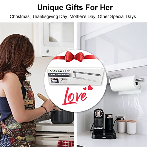 Paper Towel Holder Under Cabinet, Adhesive Paper Towel Holders Wall Mount, SUS 304 Stainless Steel Silver